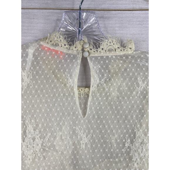 Free People Tunic Dress S Cream Floral Lace Mesh 3/4 Sleeve Vintage Look Boho - Picture 14 of 15